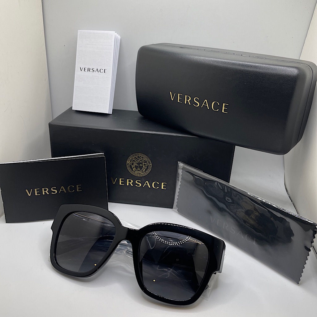 Versace Ve 4437u Gb1/T3 Black Polarized Sunglasses Grey Gradient Lens Authentic